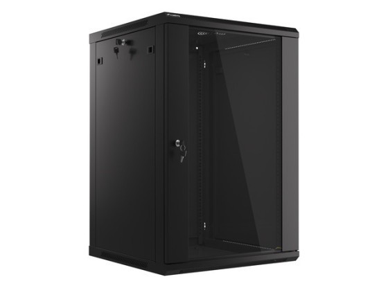 ARMOIRE RACK 19" MONTAGE MURAL 18U/600X600 (FLAT PACK) AVEC PORTE EN VERRE NOIR LANBERG V2