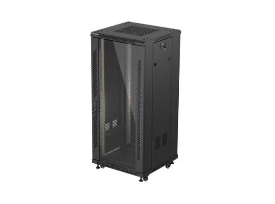 ARMOIRE RACK 19" FREE-STANDING 27U/600X600 (FLAT PACK) AVEC PORTE EN VERRE NOIR LANBERG