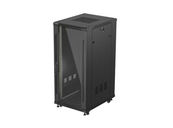 ARMOIRE RACK 19" FREE-STANDING 27U/600X800 (FLAT PACK) AVEC PORTE EN VERRE NOIR LANBERG