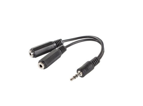 MINIJACK 3.5MM(M) 3PIN->2X MINIJACK 3.5MM(F) 3PIN CÂBLE ADAPTATEUR 10CM NOIR LANBERG