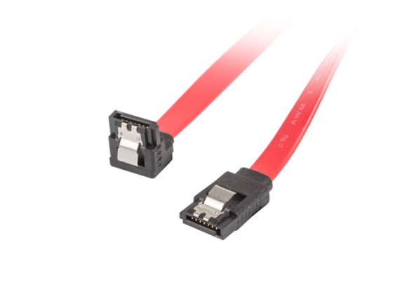 SATA DATA III (6GB/S) F/F CABLE 50CM ANGLED DOWN/RIGHT METAL CLIPS RED LANBERG
