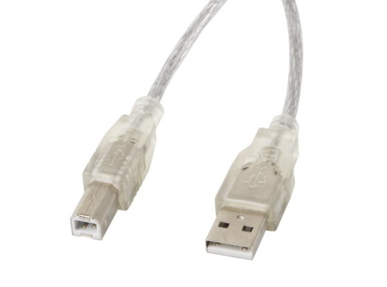 CÂBLE USB-A(M)-&gt;USB-B(M) 2.0 5M TRANSPARENT FERRITE LANBERG