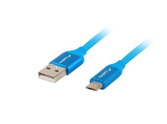 CÂBLE USB MICRO(M)-&gt;USB-A(M) 2.0 1,8M BLEU PREMIUM QC 3.0 LANBERG