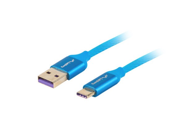 USB-C(M)-&gt;USB-A(M) 2.0 CABLE 1M BLEU PREMIUM 5A LANBERG