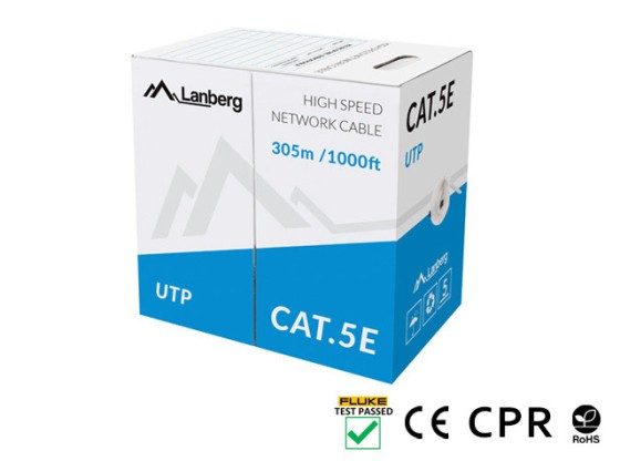CÂBLE LAN CAT.5E UTP 305M SOLID CU GREY CPR + FLUKE PASSED LANBERG