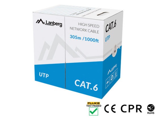 CÂBLE LAN CAT.6 UTP 305M SOLID CU GREY CPR + FLUKE PASSED LANBERG