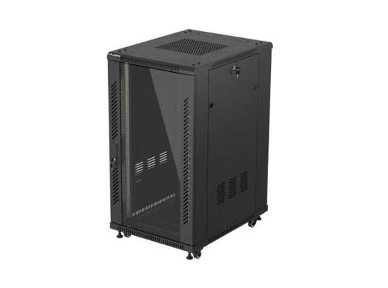 ARMOIRE D'INSTALLATION RACK 19" 22U 600X800 NOIR PORTE EN VERRE LANBERG (FLAT PACK)
