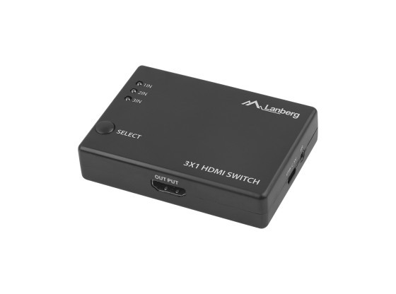 COMMUTATEUR VIDÉO HDMI 3X LANBERG, NOIR + PORT USB-C + TÉLÉCOMMANDE V2