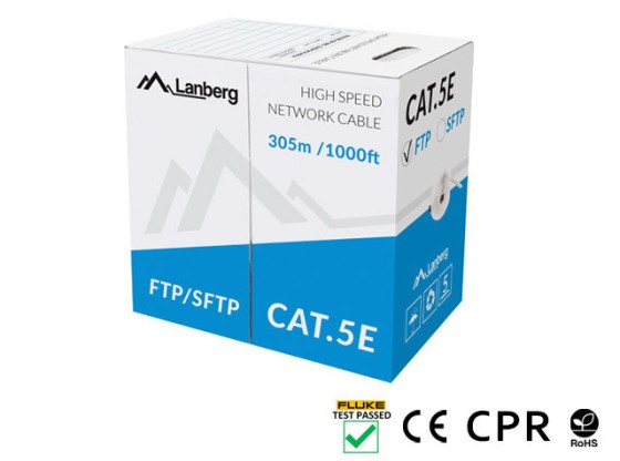 CÂBLE LAN CAT.5E SFTP 305M SOLID CU CPR + FLUKE PASSED GREY LANBERG