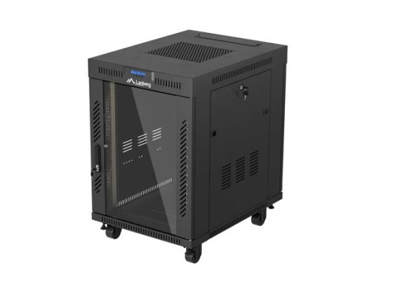 ARMOIRE RACK 19" AUTOPORTANTE 15U/600X800 (FLAT PACK) AVEC PORTE VITRÉE LCD NOIR LANBERG V2