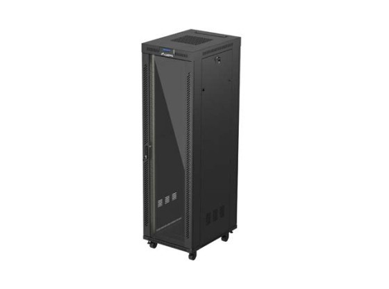 ARMOIRE RACK 19" AUTOPORTANTE 42U/600X800 (FLAT PACK) AVEC PORTE VITRÉE LCD NOIR LANBERG V2