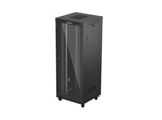 ARMOIRE RACK 19" AUTOPORTANTE 42U/800X800 (FLAT PACK) AVEC PORTE VITRÉE LCD NOIR LANBERG V2