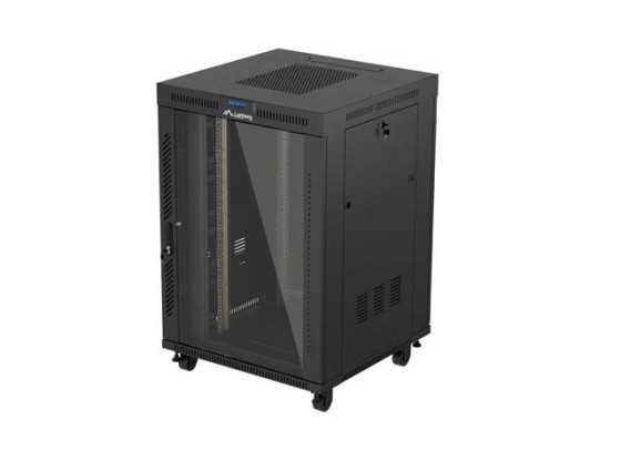 ARMOIRE RACK 19" AUTOPORTANTE 22U/800X800 (FLAT PACK) AVEC PORTE VITRÉE LCD NOIR LANBERG V2