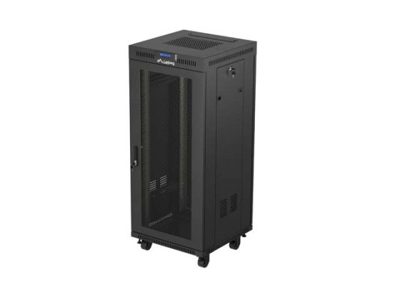ARMOIRE RACK 19" AUTOPORTANTE 27U/600X600 (FLAT PACK) AVEC PORTE GRILLAGÉE LCD NOIR LANBERG V2