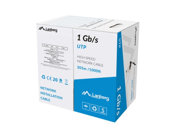 CÂBLE LAN 1GB/S 305M SOLID CCA BLACK LANBERG