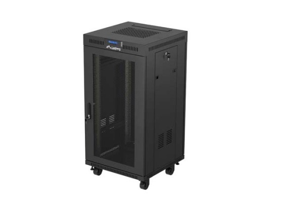 ARMOIRE RACK 19" AUTOPORTANTE 22U/600X600 (FLAT PACK) AVEC PORTE GRILLAGÉE LCD NOIR LANBERG V2
