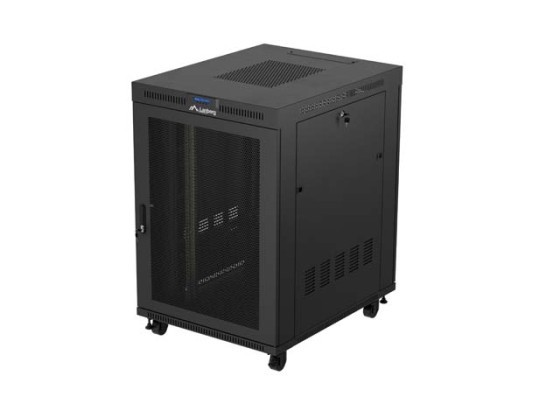 ARMOIRE RACK 19" AUTOPORTANTE 22U/800X1000 (FLAT PACK) AVEC PORTE GRILLAGÉE LCD NOIR LANBERG V2