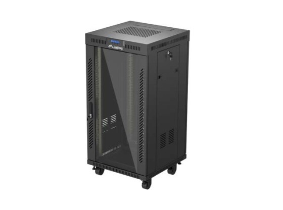 INSTALLATION RACK 19" 22U 600X600 BLACK LANBERG GLASS DOOR (FLAT PACK) V2