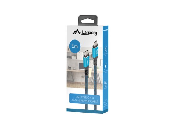 Câble USB-C mâle/mâle USB4, 1 m, 240 W, 8K, 60 Hz, noir et bleu, coffret LANBERG
