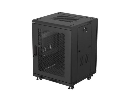 RACK D'INSTALLATION 19" 15U 600X600 NOIR PORTE PERFORÉE LANBERG (FLAT PACK)