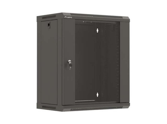 INSTALLATION RACK 19" 12U 540X350 BLACK GLASS DOOR LANBERG (FLAT PACK)