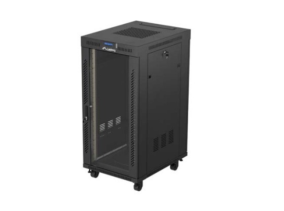 INSTALLATION RACK 19" 24U 600X800 BLACK GLASS DOOR LCD LANBERG (FLAT PACK) V2