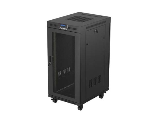 ARMOIRE D'INSTALLATION RACKABLE 19" 24U 600X800 NOIR LCD PORTE PERFORÉE LANBERG (FLAT PACK) V2