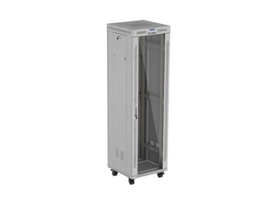 ARMOIRE D'INSTALLATION RACK 19" 42U 600X600 GRIS PORTE VITRÉE LCD LANBERG (FLAT PACK) V2