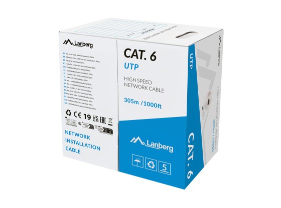 CÂBLE LAN CAT.6 UTP 305M SOLID CU LSZH GREY CPR + FLUKE PASSED LANBERG