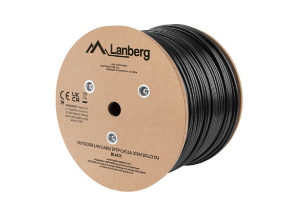 CÂBLE LAN CAT.6A SFTP 305M SOLID OUTDOOR CU BLACK FLUKE PASSED LANBERG