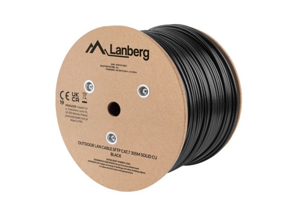 CÂBLE LAN CAT.7 SFTP 305M SOLID OUTDOOR CU BLACK FLUKE PASSED LANBERG