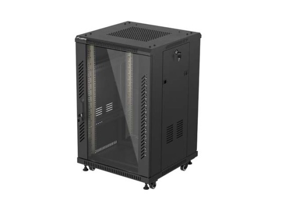 ARMOIRE RACK 19" AUTONOME 18U/600X600 (EN KIT) AVEC PORTE EN VERRE NOIRE LANBERG