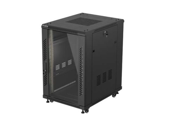 ARMOIRE RACK 19" AUTONOME 18U/600X800 (EN KIT) AVEC PORTE EN VERRE NOIRE LANBERG