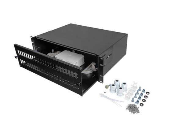 PANNEAU DE RACCORDEMENT FIBRE OPTIQUE LANBERG 19" 3U POUR MONTAGE EN RACK 48XSC DUPLEX / 48XLC QUAD NOIR + ACCESSOIRES