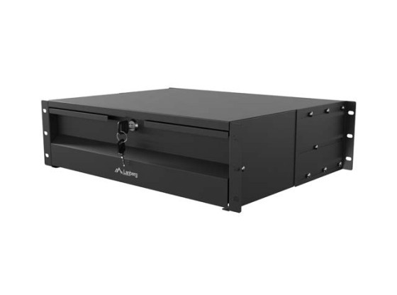 TIROIR 19" 3U / 483 x 360 mm - CAPACITÉ DE CHARGE MAXIMALE JUSQU'À 90 kg - FIXATION EN 4 POINTS - NOIR - LANBERG