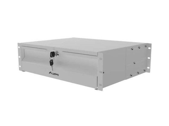 TIROIR 19" 3U / 483 x 360 mm - CAPACITÉ DE CHARGE MAXIMALE JUSQU'À 90 kg - FIXATION EN 4 POINTS - GRIS LANBERG