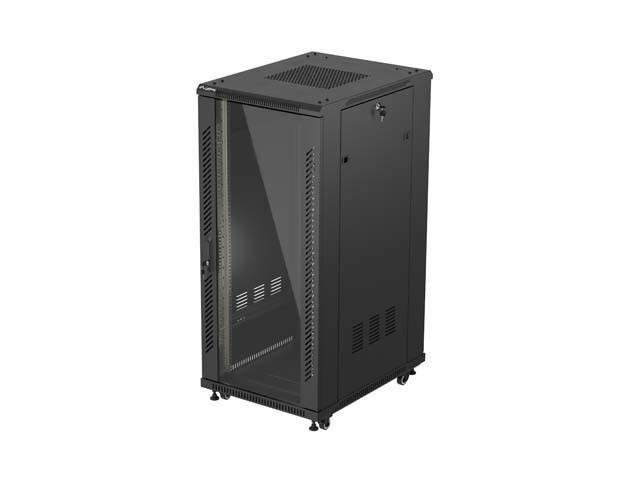 ARMOIRE RACK 19" FREE-STANDING 27U/600X800 (FLAT PACK) AVEC PORTE EN VERRE NOIR LANBERG