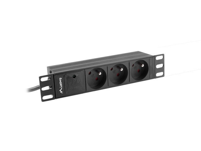 POWER DISTRIBUTION UNIT (PDU) 10" LANBERG 1U 16A 2M 3X FRENCH OUTLETS BLACK