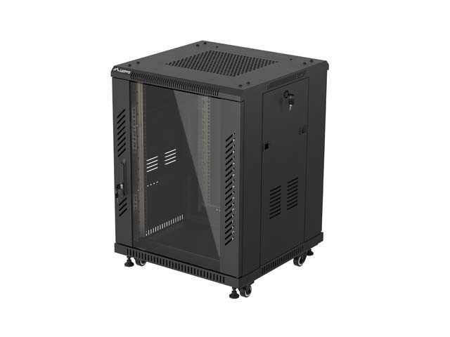 INSTALLATION RACK 19" 15U 600X600 BLACK GLASS DOOR LANBERG (FLAT PACK)