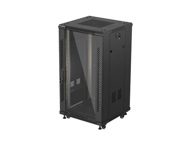 ARMOIRE D'INSTALLATION RACK 19" 22U 600X600 NOIR PORTE EN VERRE LANBERG (FLAT PACK)