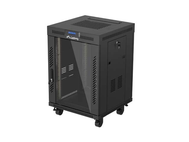 ARMOIRE RACK 19" AUTOPORTANTE 15U/600X600 (FLAT PACK) AVEC PORTE VITRÉE LCD NOIR LANBERG V2