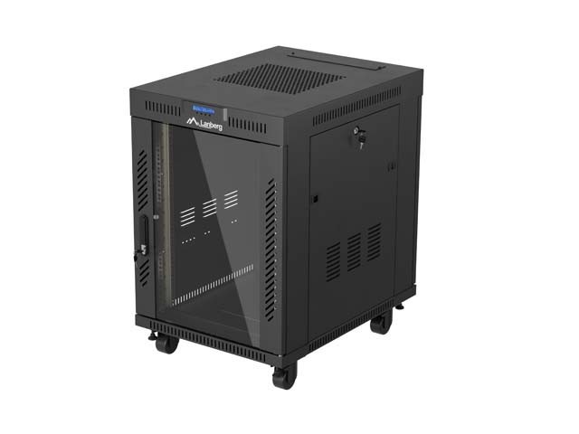 ARMOIRE RACK 19" AUTOPORTANTE 15U/600X800 (FLAT PACK) AVEC PORTE VITRÉE LCD NOIR LANBERG V2
