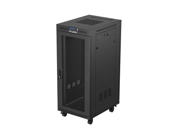 ARMOIRE RACK 19" AUTOPORTANTE 27U/600X800 (FLAT PACK) AVEC PORTE GRILLAGÉE LCD NOIR LANBERG V2