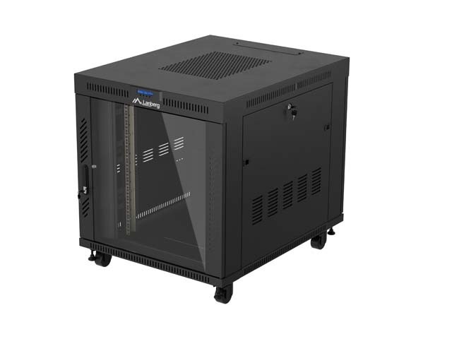 ARMOIRE RACK 19" AUTOPORTANTE 15U/800X1000 (FLAT PACK) AVEC PORTE VITRÉE LCD NOIR LANBERG V2