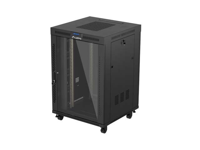 ARMOIRE RACK 19" AUTOPORTANTE 22U/800X800 (FLAT PACK) AVEC PORTE VITRÉE LCD NOIR LANBERG V2