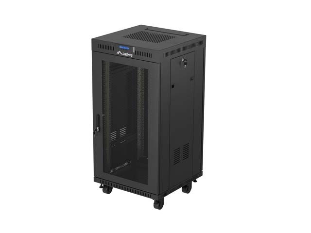 ARMOIRE RACK 19" AUTOPORTANTE 22U/600X600 (FLAT PACK) AVEC PORTE GRILLAGÉE LCD NOIR LANBERG V2