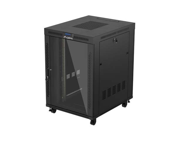 ARMOIRE D'INSTALLATION RACKABLE 19" 22U 800X1000 NOIR PORTE VITRÉE LCD LANBERG (FLAT PACK) V2