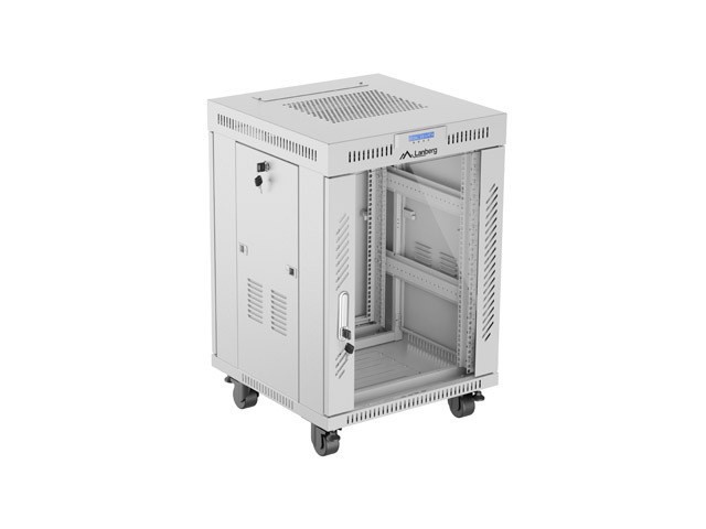 INSTALLATION RACK 19" 15U 600X600 GRIS PORTE VITRÉE LCD LANBERG (FLAT PACK) V2