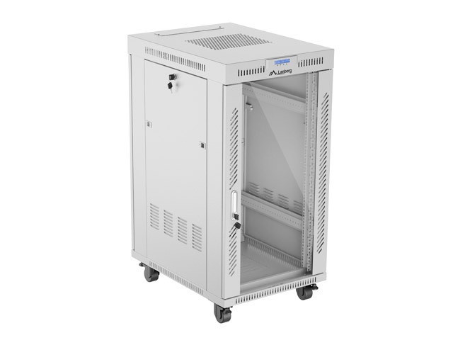INSTALLATION RACK 19" 22U 600X800 GRIS PORTE VITRÉE LCD LANBERG (FLAT PACK) V2