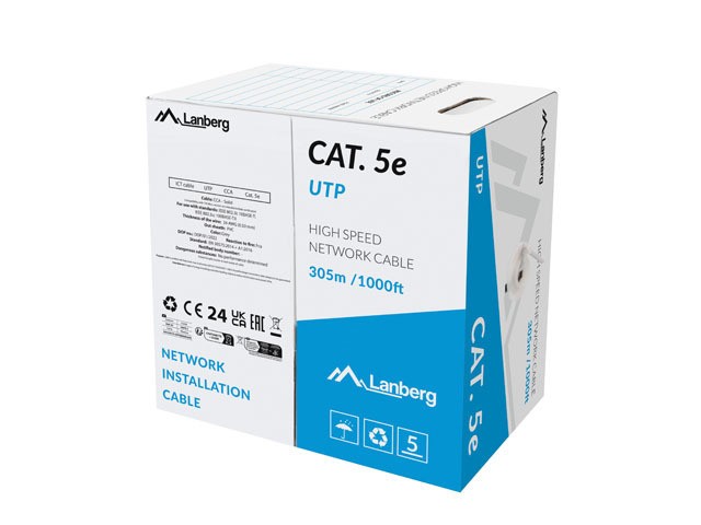 LAN UTP CAT.5E 305M WIRE CCA GRAY FLUKE PASSED LANBERG